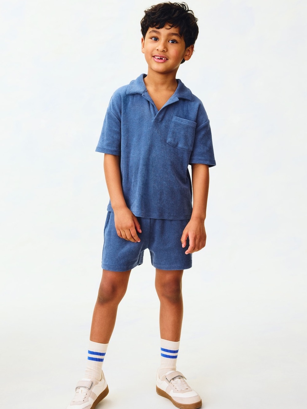 NWT H&M Adorables Cotton Terry Polo & Shorts Set Blue Size 6 Sold Out